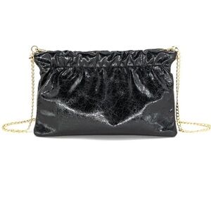 Elegant Black Leather Clutch with Gold Chain